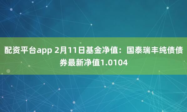 配资平台app 2月11日基金净值：国泰瑞丰纯债债券最新净值1.0104