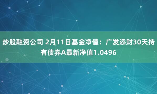 炒股融资公司 2月11日基金净值：广发添财30天持有债券A最新净值1.0496