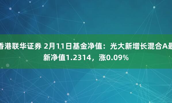 香港联华证券 2月11日基金净值：光大新增长混合A最新净值1.2314，涨0.09%