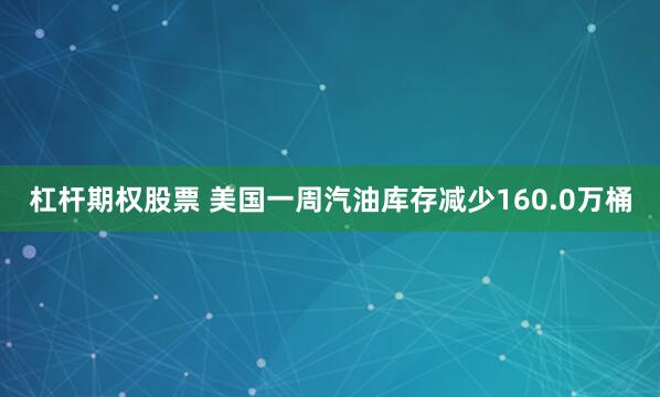 杠杆期权股票 美国一周汽油库存减少160.0万桶