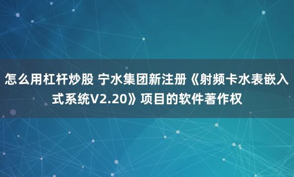 怎么用杠杆炒股 宁水集团新注册《射频卡水表嵌入式系统V2.20》项目的软件著作权