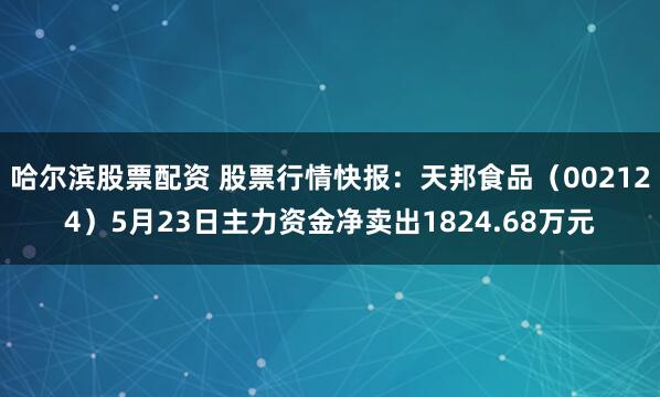 哈尔滨股票配资 股票行情快报：天邦食品（002124）5月23日主力资金净卖出1824.68万元