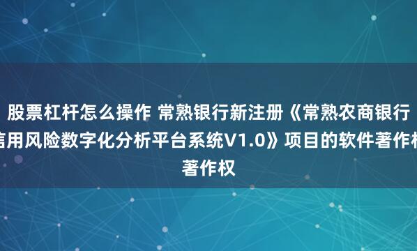 股票杠杆怎么操作 常熟银行新注册《常熟农商银行信用风险数字化分析平台系统V1.0》项目的软件著作权