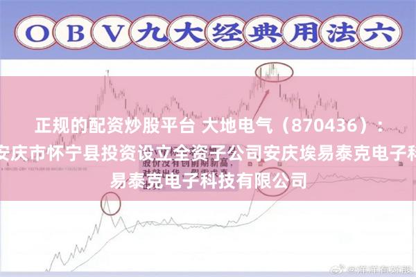 正规的配资炒股平台 大地电气（870436）：拟于安徽省安庆市怀宁县投资设立全资子公司安庆埃易泰克电子科技有限公司