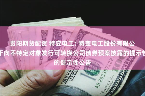 贵阳期货配资 特变电工: 特变电工股份有限公司关于向不特定对象发行可转换公司债券预案披露的提示性公告
